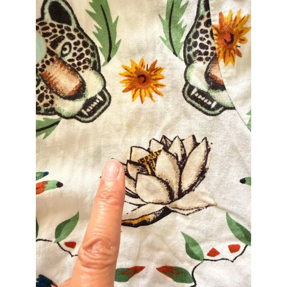 Anthro LyreBird Cotton Flannel Pajama Set Floral Animal Print Cottage Sleep XS